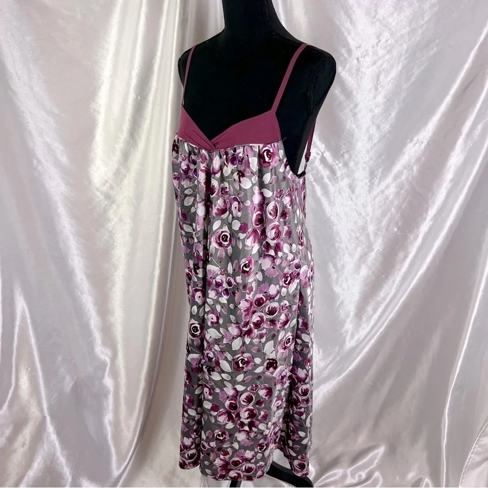 Cabernet Floral Slip Dress Romantic Sleepwear, Soft Feminine Effortless Lounge M